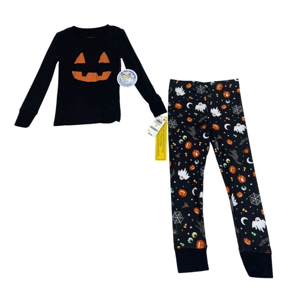Toddler Halloween PJ Set Long Sleeve Pumpkin Top & Ghost Print Pants Sz 4 - New